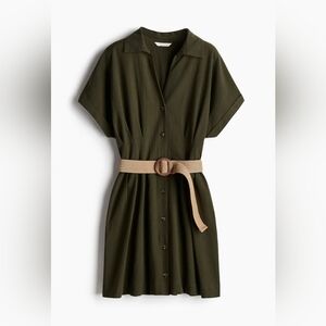 Olive Green Linen Blend Dress